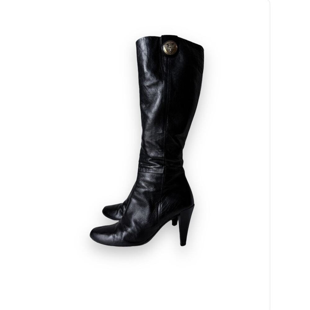 Gucci Black Soft Leather Almond Toe Boots Size 8B Stiletto Heel High Knee Zip